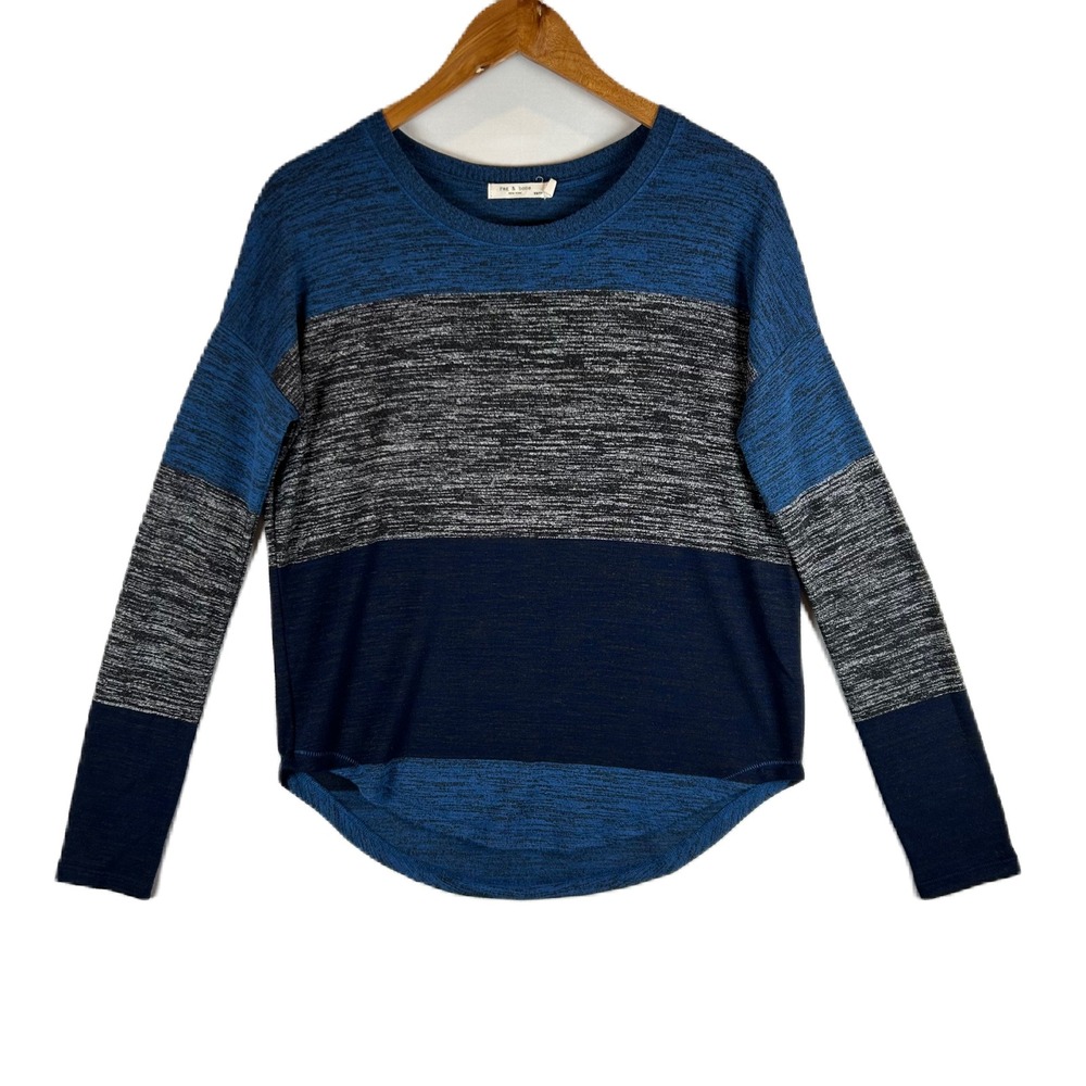 Rag & Bone Blue Gray Colorblock Knit Sweater‎ XS Long Sleeve Hudson Tee